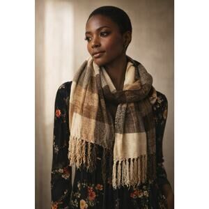 Twenty Degrees Chenille Scarf 11x68”Rectangle Multicolored Block Soft Fringe